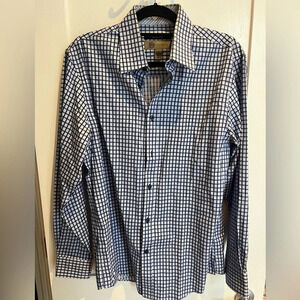 Jhane Barnes Slim Fit Button Up Shirt M Blue Checkered Plaid